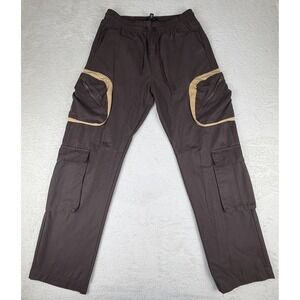 Forever 21 Men Cargo Pants Brown Oversized Zip Pockets Drawstring Y2K Baggy L